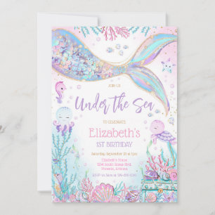 Mermaid Under the Sea Girl Birthday Party  Invitation