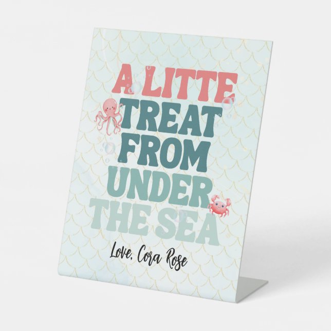 Mermaid Under The Sea Girl Birthday Party Pedestal Sign (Front)