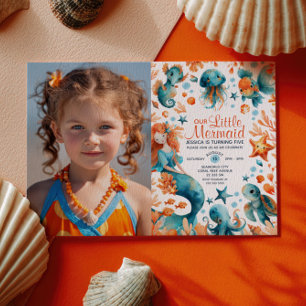 Mermaid Under The Sea Girl Kids' Birthday Photo Invitation