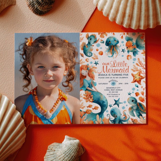 Mermaid Under The Sea Girl Kids' Birthday Photo  Invitation (Creator Uploaded)
