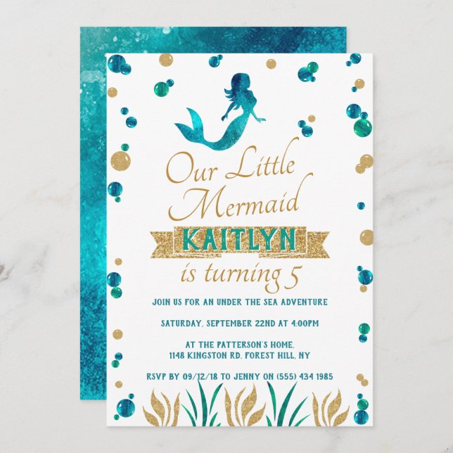 Mermaid Under The Sea Girls Any Age Birthday Invitation (Front/Back)