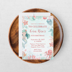 Mermaid Under the Sea Girls Birthday Invitation