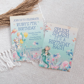 Mermaid Under the Sea Girls Birthday Invitation