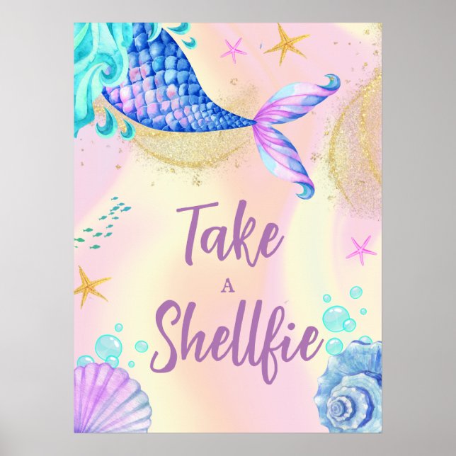 Mermaid Under the Sea Gold Glitter Birthday Party Poster (Front)