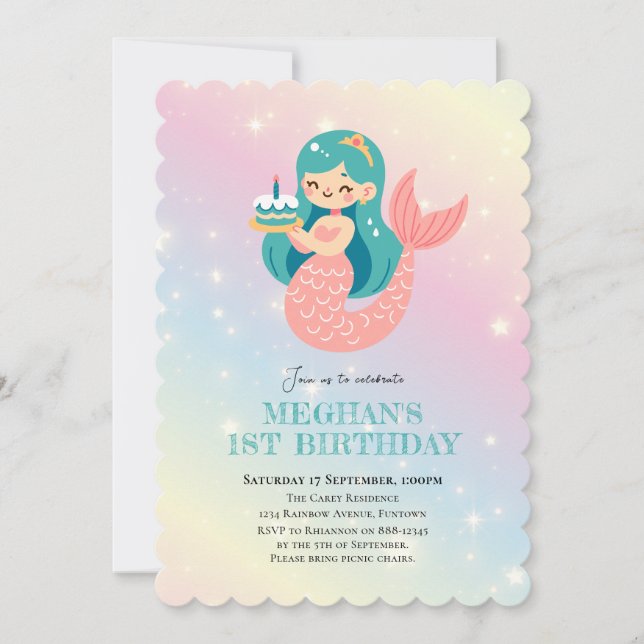 Mermaid Under the sea kids birthday party Invitation (Front)