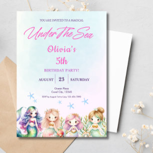 Mermaid Under The Sea Magical Birthday Party Girl Invitation
