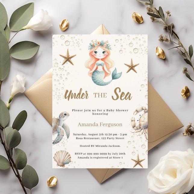 Mermaid Under the sea ocean animals Baby Shower Invitation (Creator Uploaded)