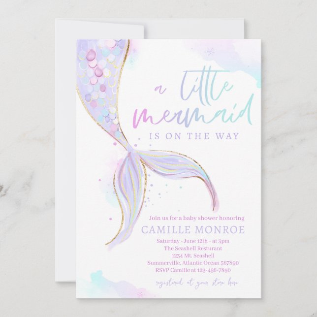 Mermaid Under The Sea Ocean Girl Baby Shower Invitation (Front)