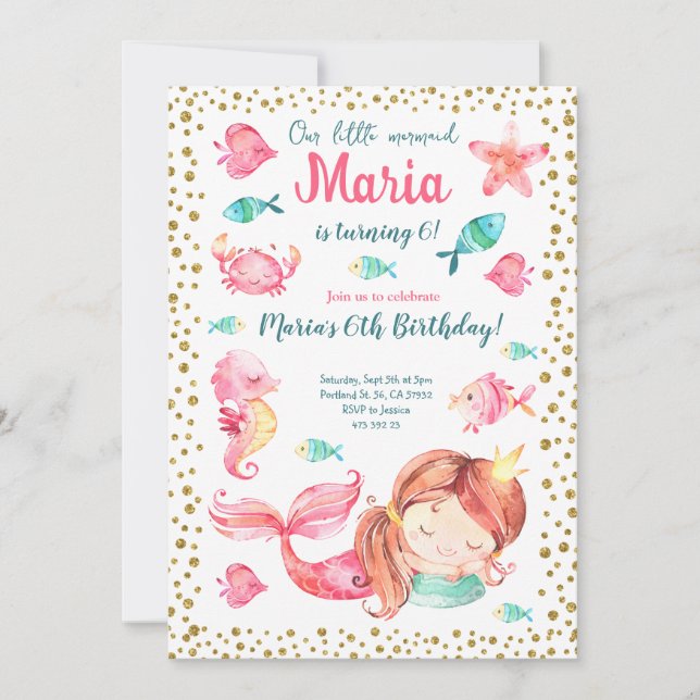 Mermaid Under the Sea Ocean Girl Birthday  Invitation (Front)