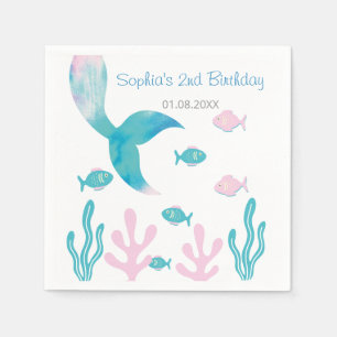 Mermaid Under the Sea Pastel Pink Blue Birthday  Napkin