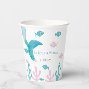 Mermaid Under the Sea Pastel Pink Blue Birthday Paper Cups