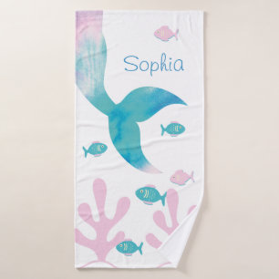 Mermaid Under the Sea Pastel Pink Blue Girls Bath Towel