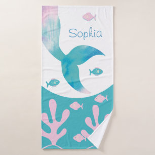 Mermaid Under the Sea Pastel Pink Blue Teen Girls Bath Towel