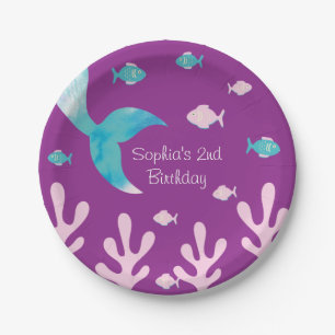 Mermaid Under the Sea Pastel Purple Girls Paper Plate