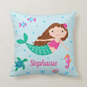 Mermaid Under The Sea Personalised Blue Cushion
