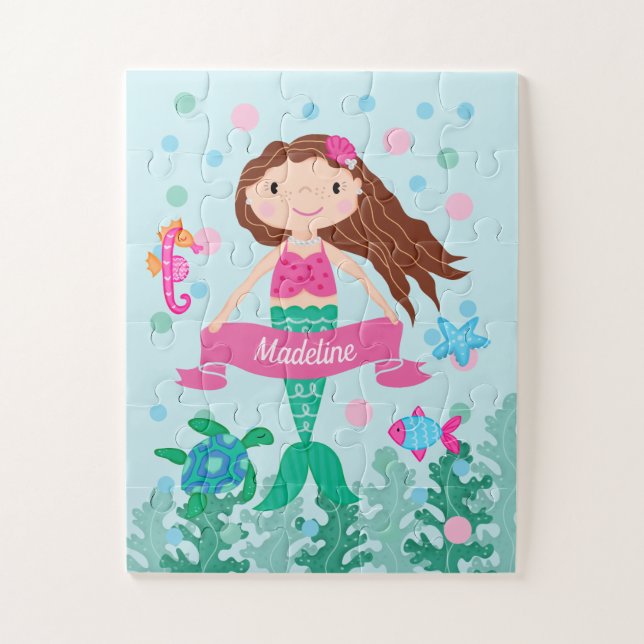 Mermaid Under The Sea Personalised Name Jigsaw Puzzle (Vertical)