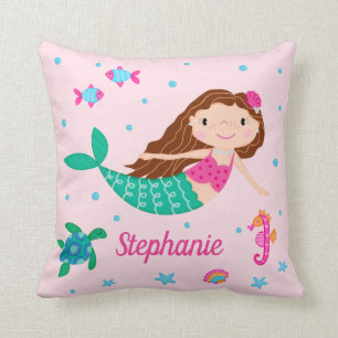 Mermaid Under The Sea Personalised Pink Cushion