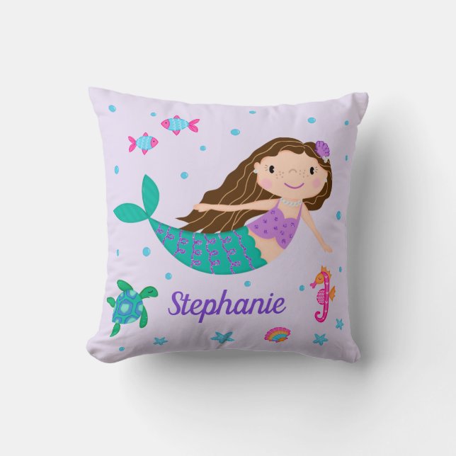 Mermaid Under The Sea Personalised Purple Cushion (Front)