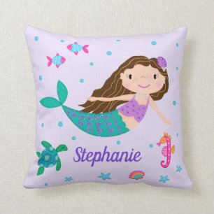 Mermaid Under The Sea Personalised Purple Cushion