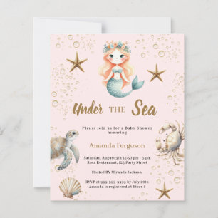Mermaid Under the sea pink Baby Shower invitation
