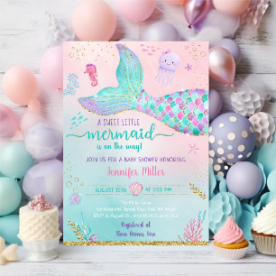 Mermaid Under The Sea Pink Gold Baby Shower Invitation