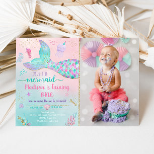 Mermaid Under The Sea Pink Gold Birthday Invitation