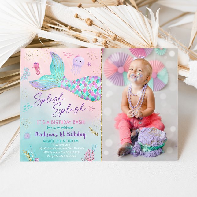 Mermaid Under The Sea Pink Gold Birthday Invitation (Creator Uploaded)