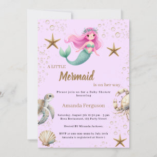 Mermaid Under the sea pink purple Baby Shower Invitation