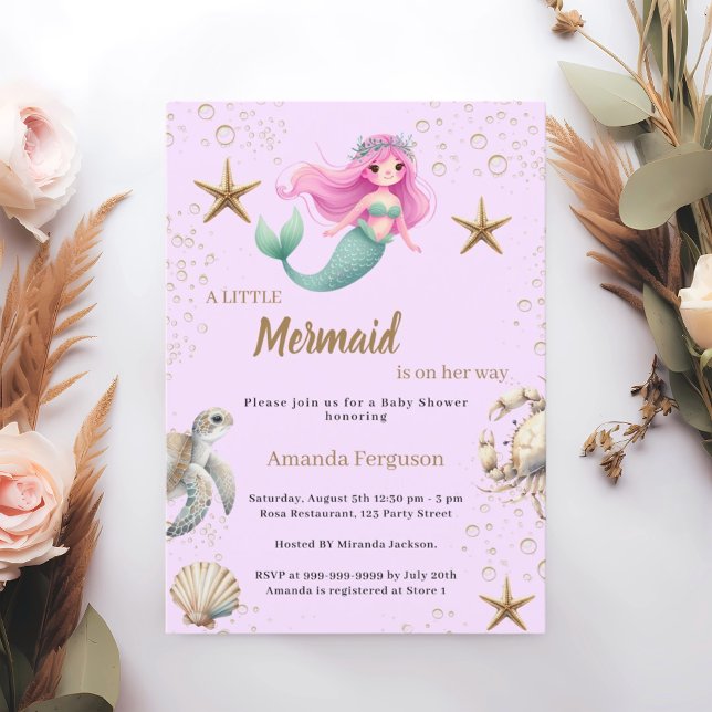 Mermaid Under the sea pink purple Baby Shower Invitation (Creator Uploaded)