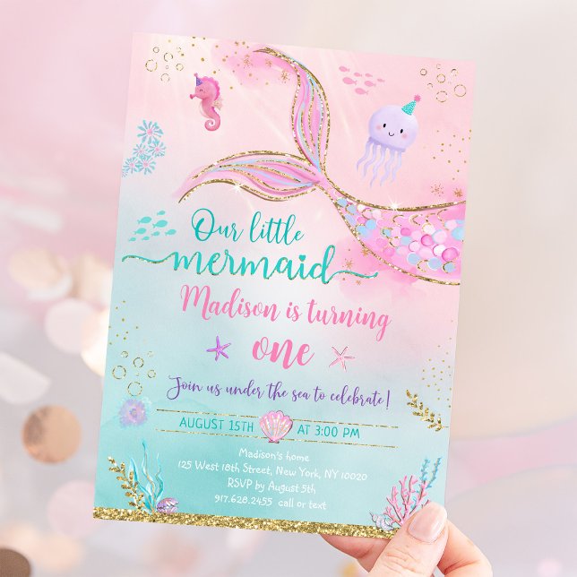 Mermaid Under The Sea Pink Purple Birthday Invitation (Creator Uploaded)