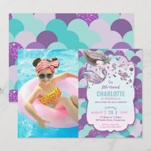 Mermaid Under the Sea Pool Birthday Party Photo Invitation