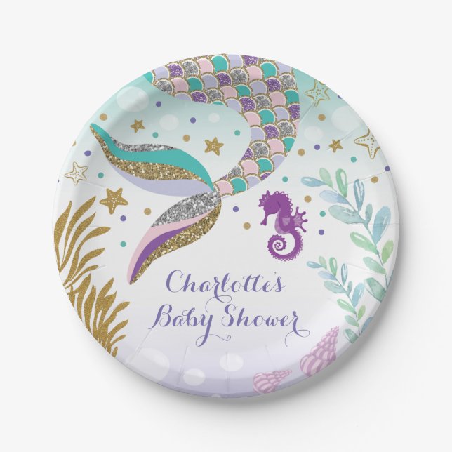 Mermaid Under the Sea Pool Party Birthday Girl Paper Plate (Front)