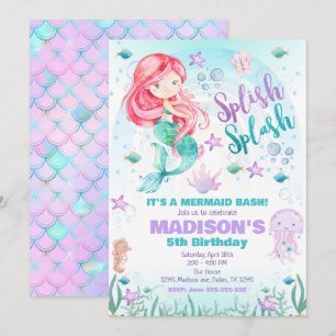 Mermaid Under the Sea Pool Party Birthday  Invitation