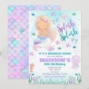 Mermaid Under the Sea Pool Party Birthday  Invitation