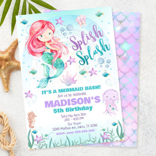 Mermaid Under the Sea Pool Party Birthday  Invitation