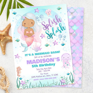 Mermaid Under the Sea Pool Party Birthday  Invitation
