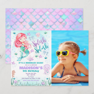 Mermaid Under the Sea Pool Party Birthday Photo Invitation