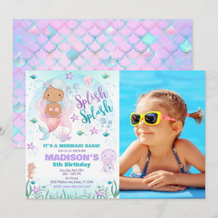 Mermaid Under the Sea Pool Party Birthday Photo Invitation