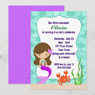 Mermaid Under The Sea Pool Party Invitation