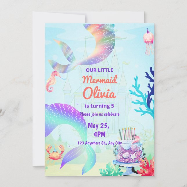 Mermaid Under the sea Rainbow Birthday Invitation (Front)