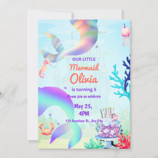Mermaid Under the sea Rainbow Birthday Invitation