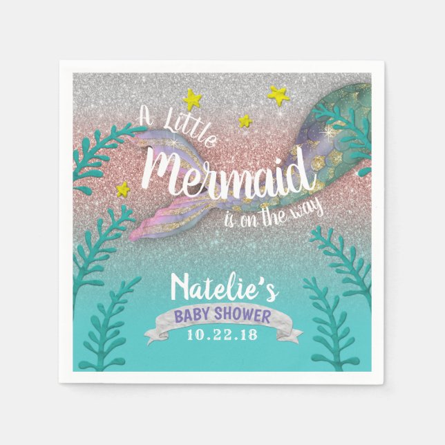 Mermaid Under the Sea Rose Gold Girl Baby Shower Napkin (Front)