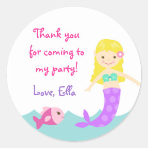 Mermaid Under the Sea Round Favour Stickers Seals