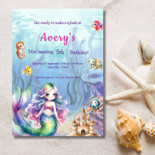 Mermaid Under The Sea Splash Birthday Party Invitation