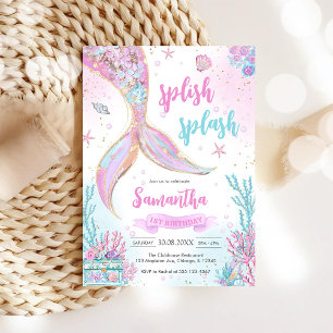 Mermaid Under the Sea Splish Splash Birthday Invitation