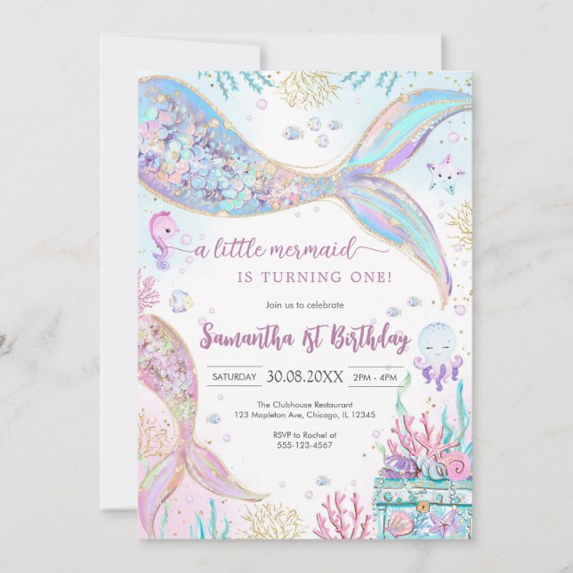 Mermaid Under the Sea Splish Splash Birthday Invitation (Front)