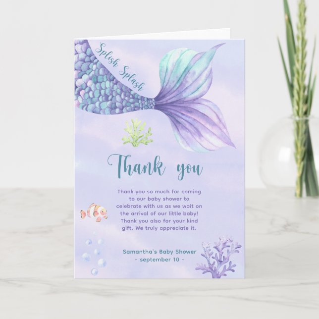 Mermaid Under the sea Thank you Baby shower Card (Front)