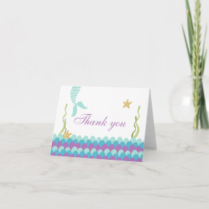 Mermaid Under The Sea Thank you card Teal Purple