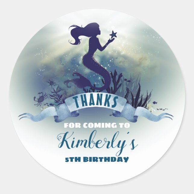 Mermaid Under The Sea Thank You Classic Round Sticker (Front)