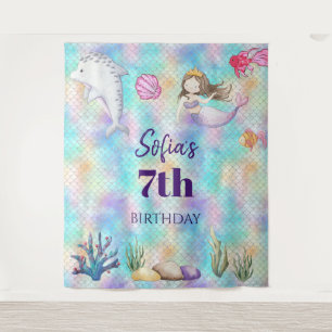 Mermaid Under The Sea Water Birthday Backdrop Tapestry